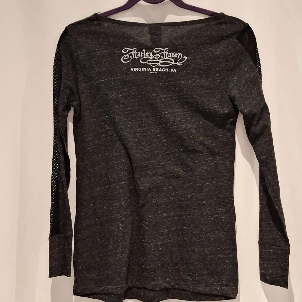 Harley-Davidson Charcoal Long Sleeve Tee Foxy W/ Fishnet Size M - Picture 7 of 11